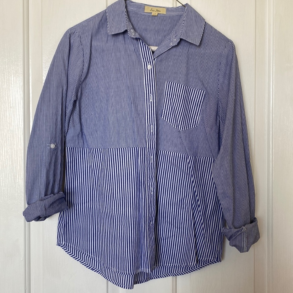 Blue and White Striped Blouse